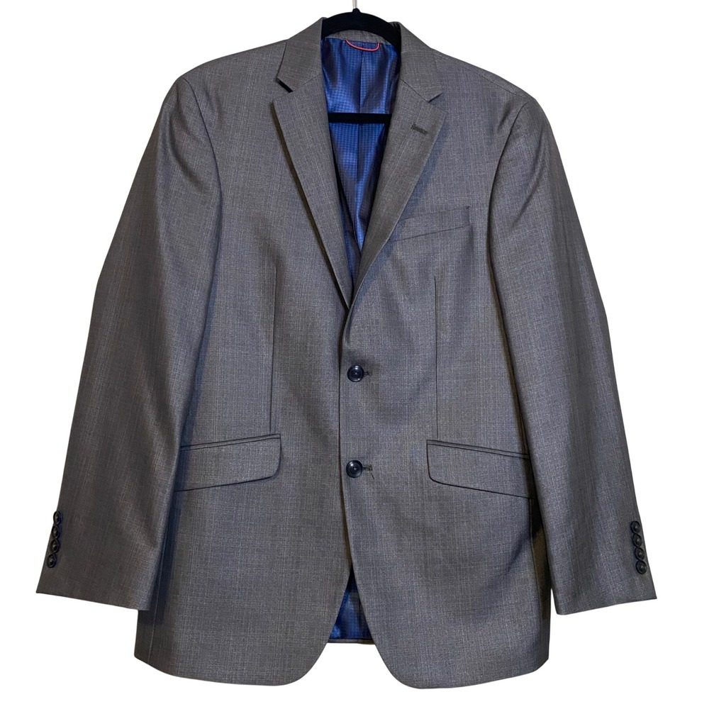 Billy London UK Men Gray Two Button Blazer Jacket 38R Sharkskin Weave
